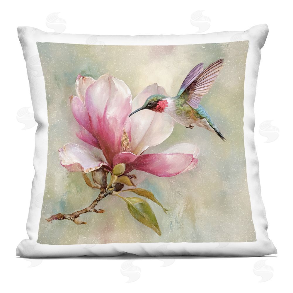 Tina LeCour Magnolia Ruby Hummingbird Indoor Plush Polyester Square Throw Pillow