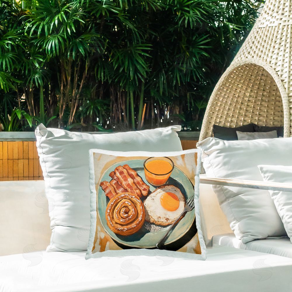 Tina LeCour Cinnamon Roll Breakfast Outdoor Quick-Dry Polyester Printed Square Pillow on Patio