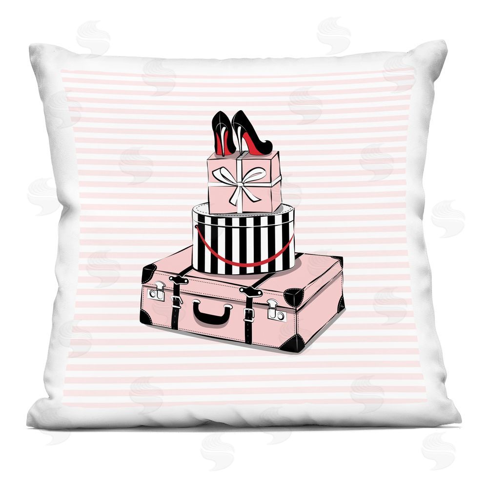 Martina Pavlova Heels Atop Travel Luggage Indoor Plush Polyester Square Throw Pillow