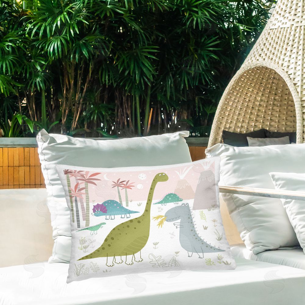 Carla Daly Earthy Jurassic Dinosaurs Outdoor Quick-Dry Polyester Printed Lumbar Pillow on Patio