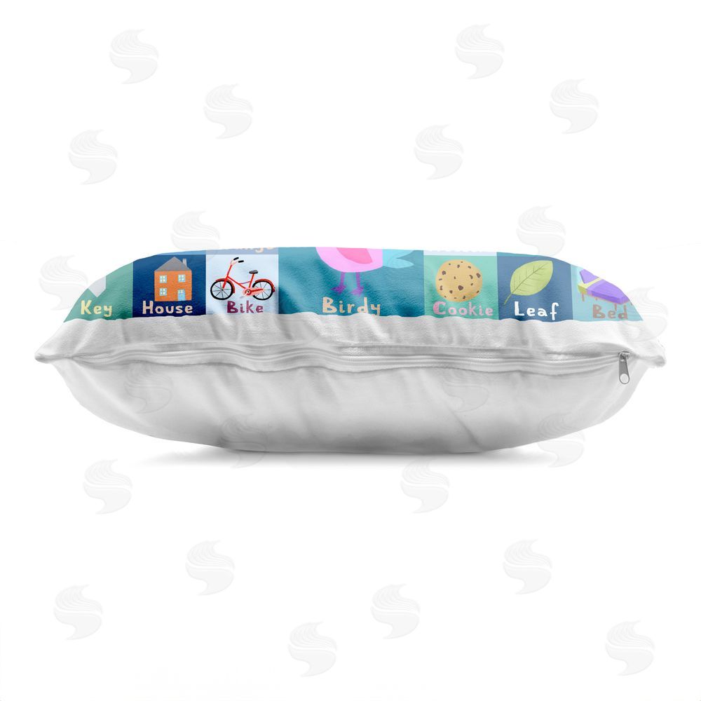 Carla Daly Blue First Words Indoor Plush Polyester Lumbar Pillow Zipper Detail