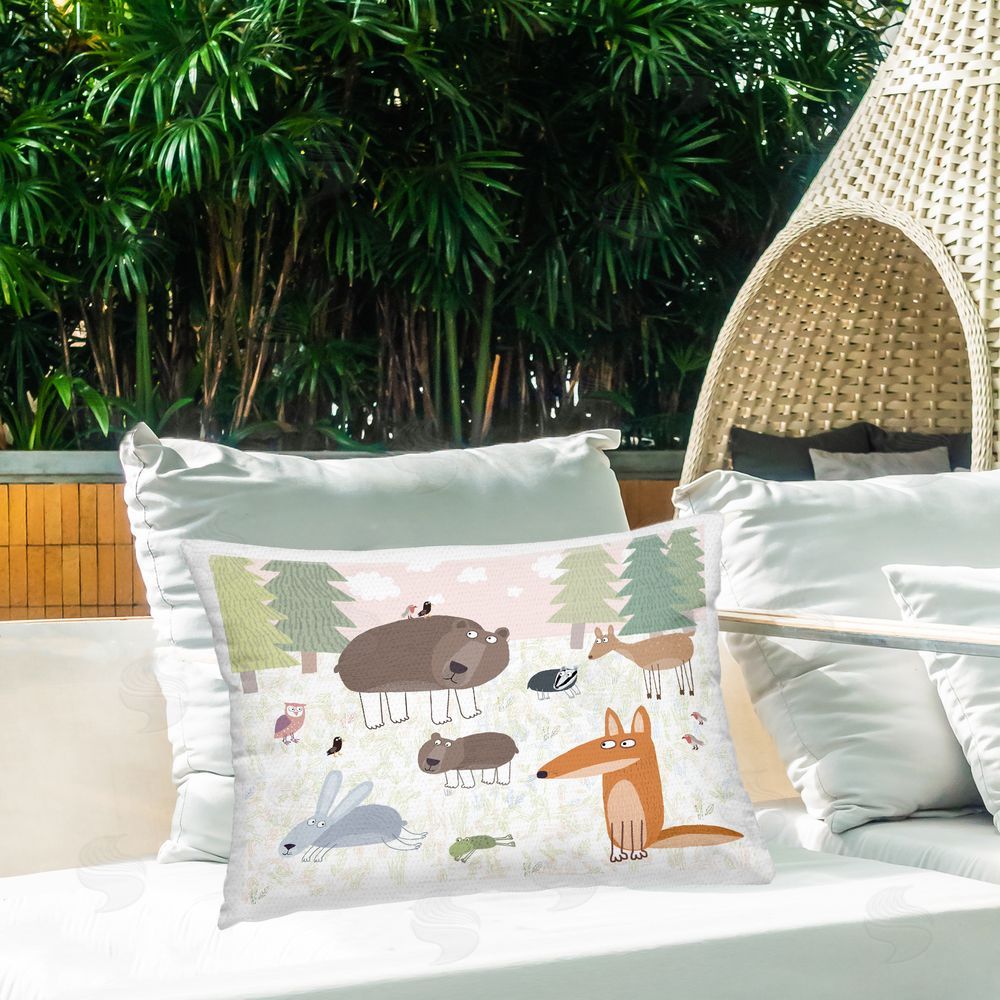 Carla Daly Forest Animals Out and About Outdoor Quick-Dry Polyester Printed Lumbar Pillow on Patio