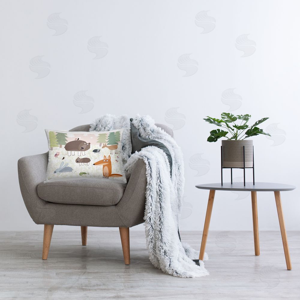 Carla Daly Forest Animals Out and About Plush Polyester Printed Lumbar Pillow on Chair