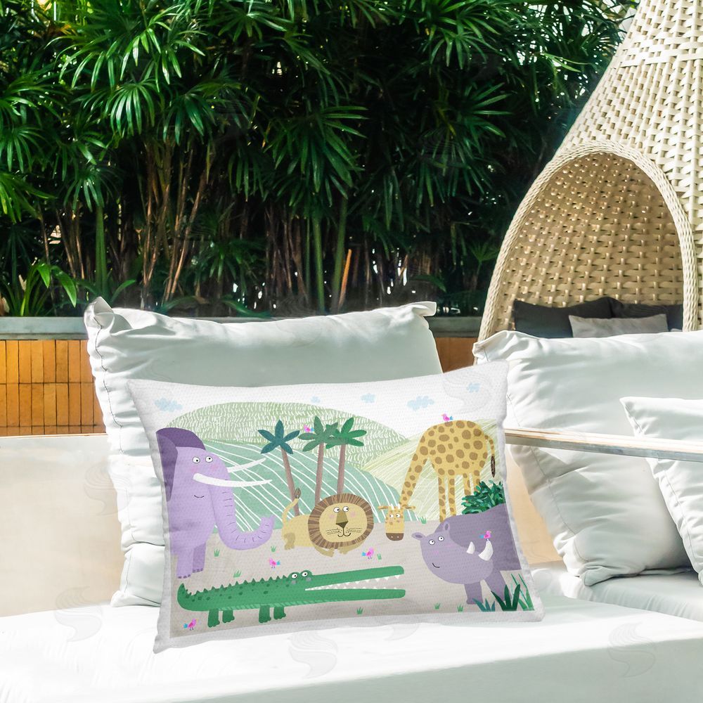 Carla Daly Jungle Savannah Animals Outdoor Quick-Dry Polyester Printed Lumbar Pillow on Patio