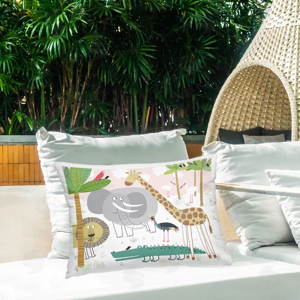 Carla Daly Safari Animals Out and About Outdoor Quick-Dry Polyester Printed Lumbar Pillow on Patio