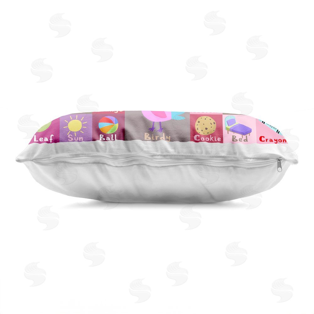 Carla Daly Pink First Words Indoor Plush Polyester Lumbar Pillow Zipper Detail