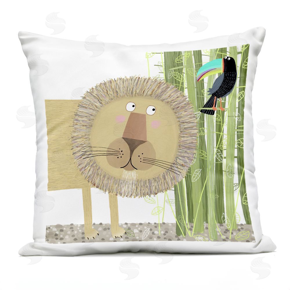 Carla Daly Lion with Bamboo Trees & Toucan Outdoor Quick-Dry Polyester Square Throw Pillow