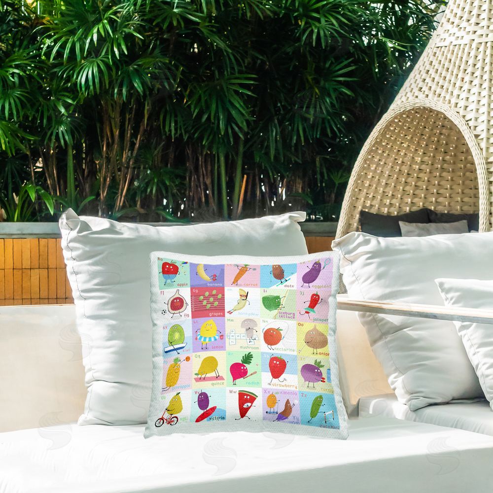 Carla Daly Sporty Fruit Educational Outdoor Quick-Dry Polyester Printed Square Pillow on Patio