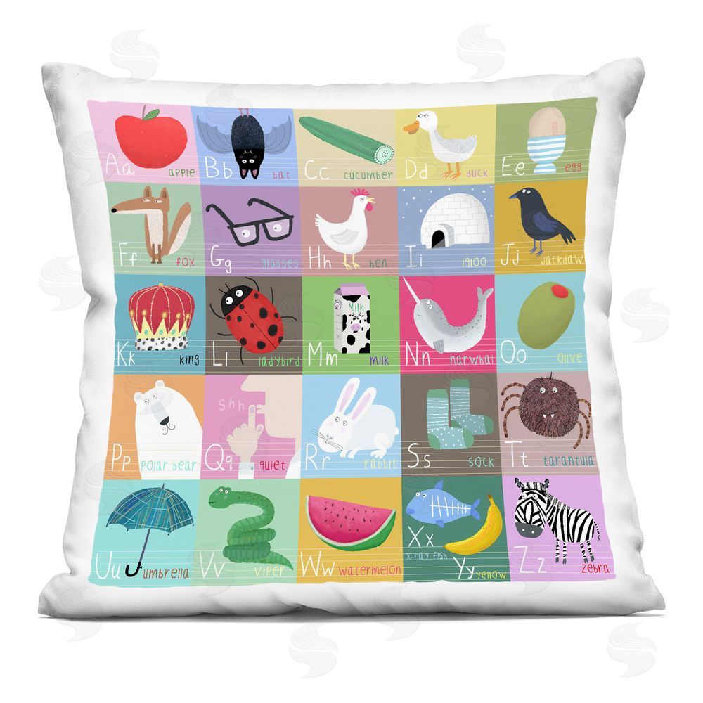 Carla Daly Alphabet Learning First Words Indoor Plush Polyester Square Throw Pillow