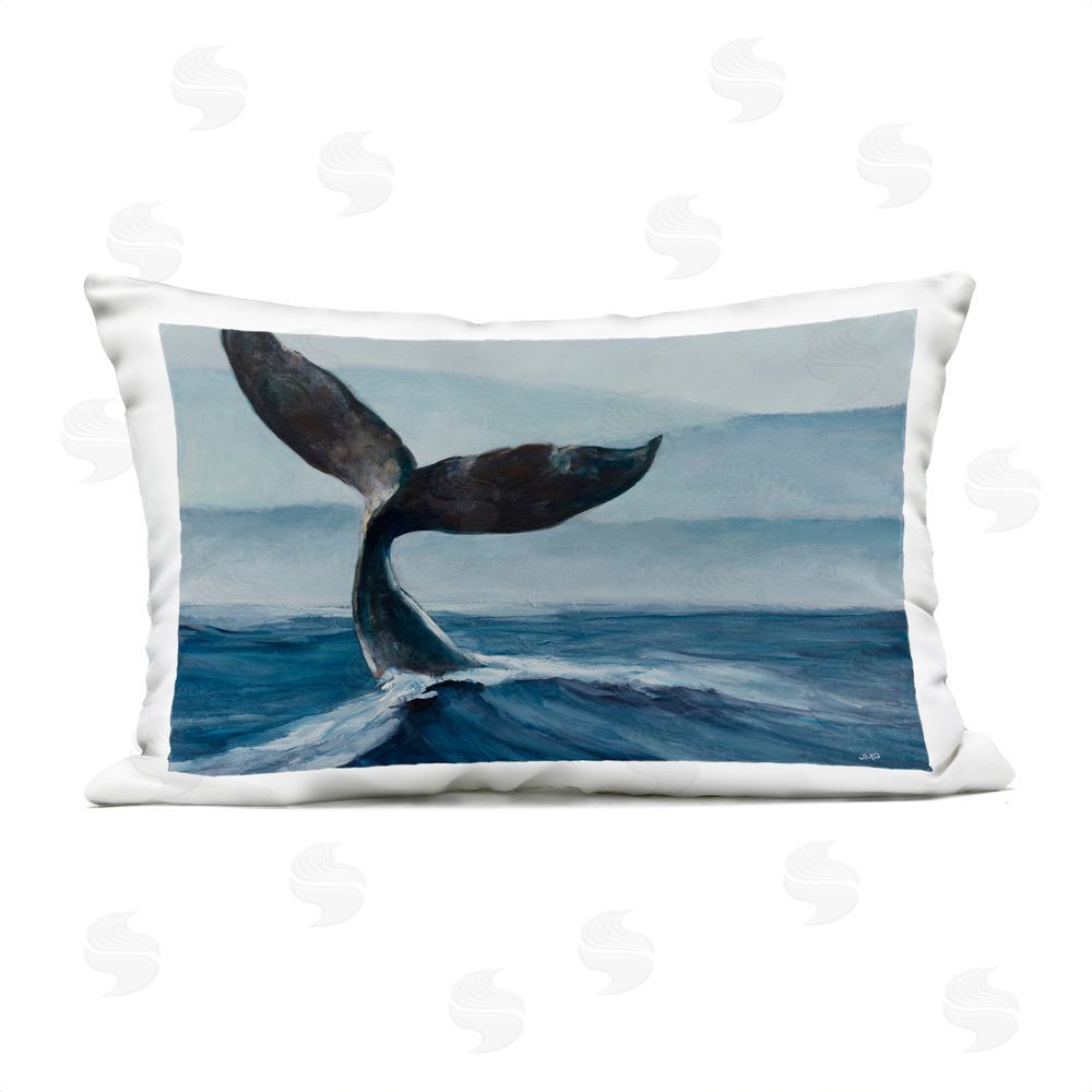 Julia Purinton Whale Tail Rising Over Waves Outdoor Quick-Dry Polyester Lumbar Pillow