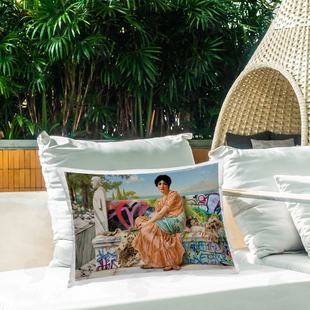Mary Urban Mediterranean Reverie with Graffiti Outdoor Quick-Dry Polyester Printed Lumbar Pillow on Patio