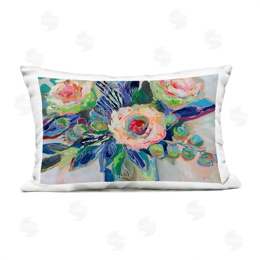 Jeanette Vertentes Centered Triple Blooms Outdoor Quick-Dry Polyester Lumbar Pillow