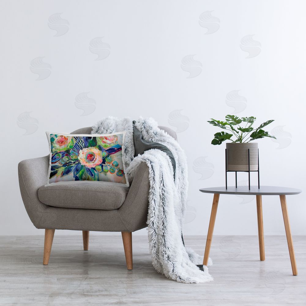 Jeanette Vertentes Centered Triple Blooms Plush Polyester Printed Lumbar Pillow on Chair