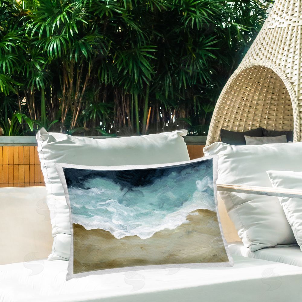 Yvette St. Amant Moody Beachscape Foam Shore Outdoor Quick-Dry Polyester Printed Lumbar Pillow on Patio
