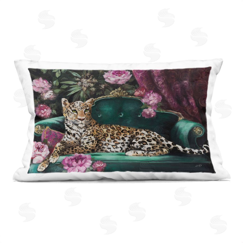 Julia Purinton Pampered Pet Leopard on Sofa Indoor Plush Polyester Lumbar Pillow