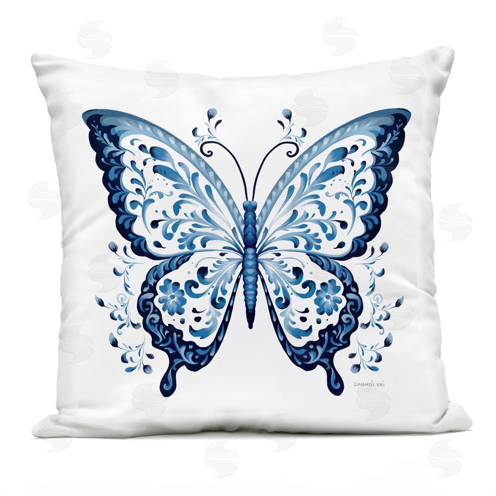 Danhui Nai Blue Butterfly Boho Pattern Outdoor Quick-Dry Polyester Square Throw Pillow