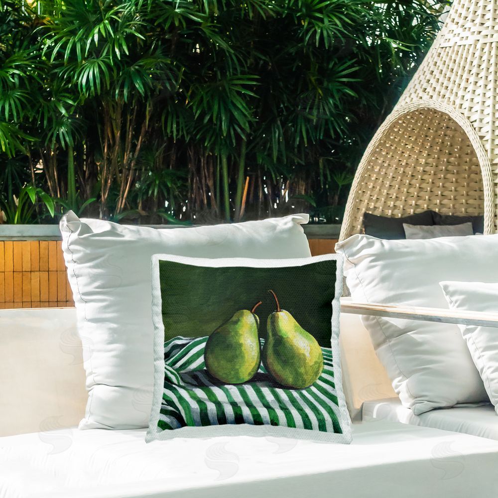 Kate Jarvik Birch A Pair of Pears Still Life Outdoor Quick-Dry Polyester Printed Square Pillow on Patio