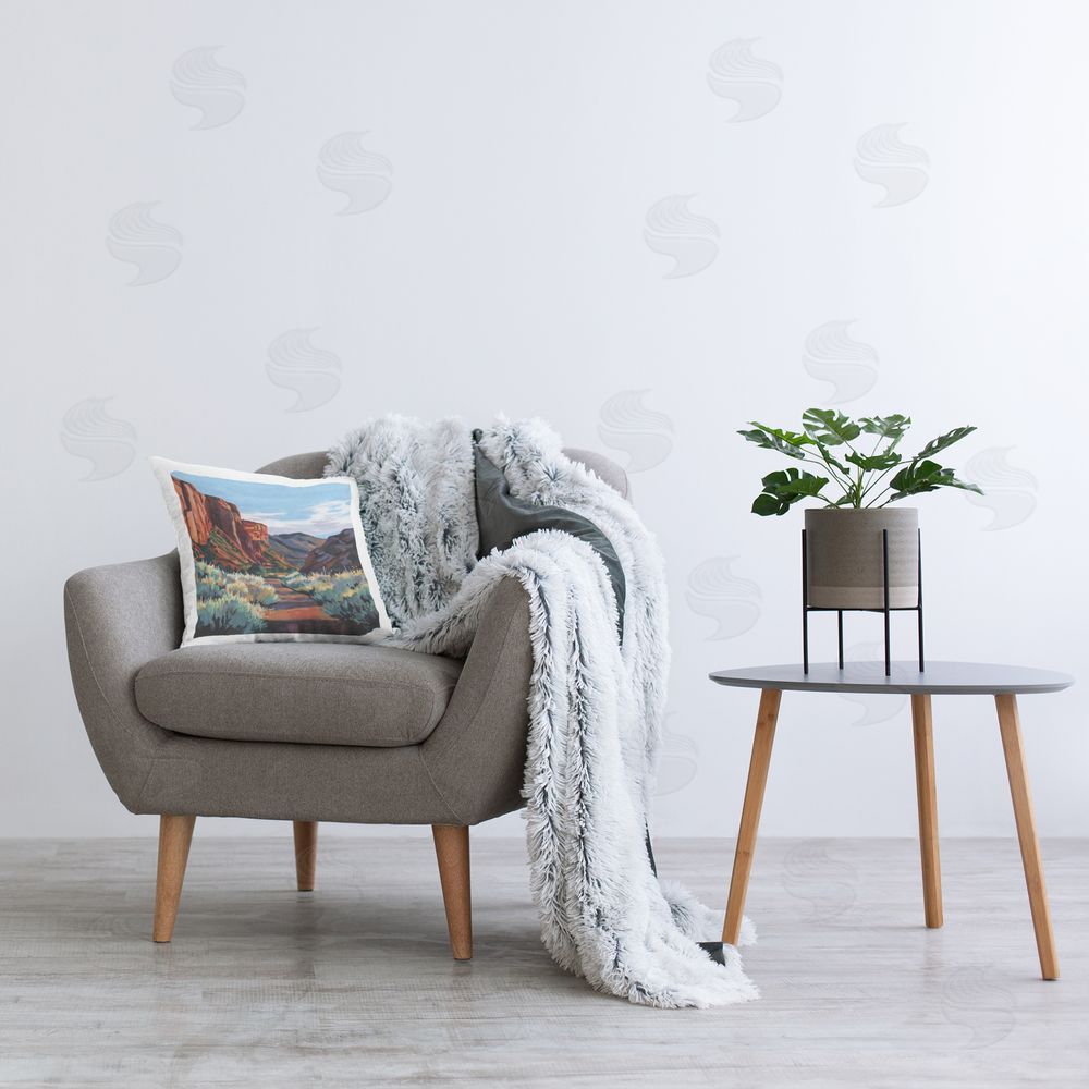 Kate Jarvik Birch Red Earth In The Late Afternoon Plush Polyester Printed Square Pillow on Chair