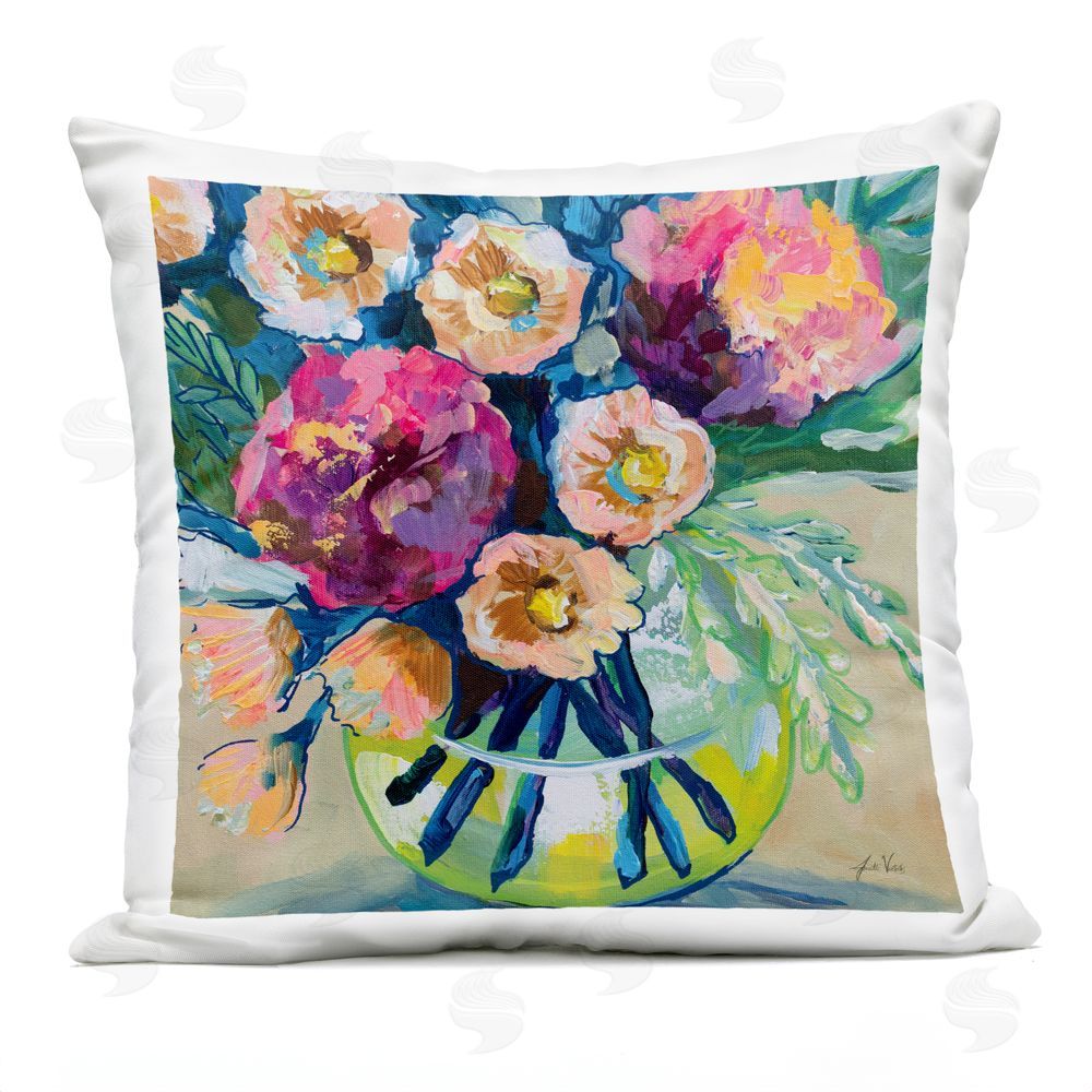 Jeanette Vertentes Jubilant Peony Bouquet Outdoor Quick-Dry Polyester Square Throw Pillow