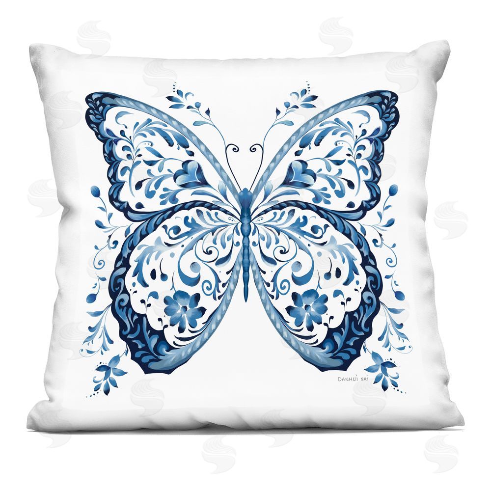 Danhui Nai Ornate Blue Butterfly Indoor Plush Polyester Square Throw Pillow