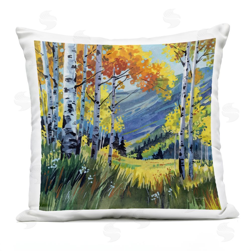 Kate Jarvik Birch Autumn Golden Birch Grove Outdoor Square Printed Throw Pillow