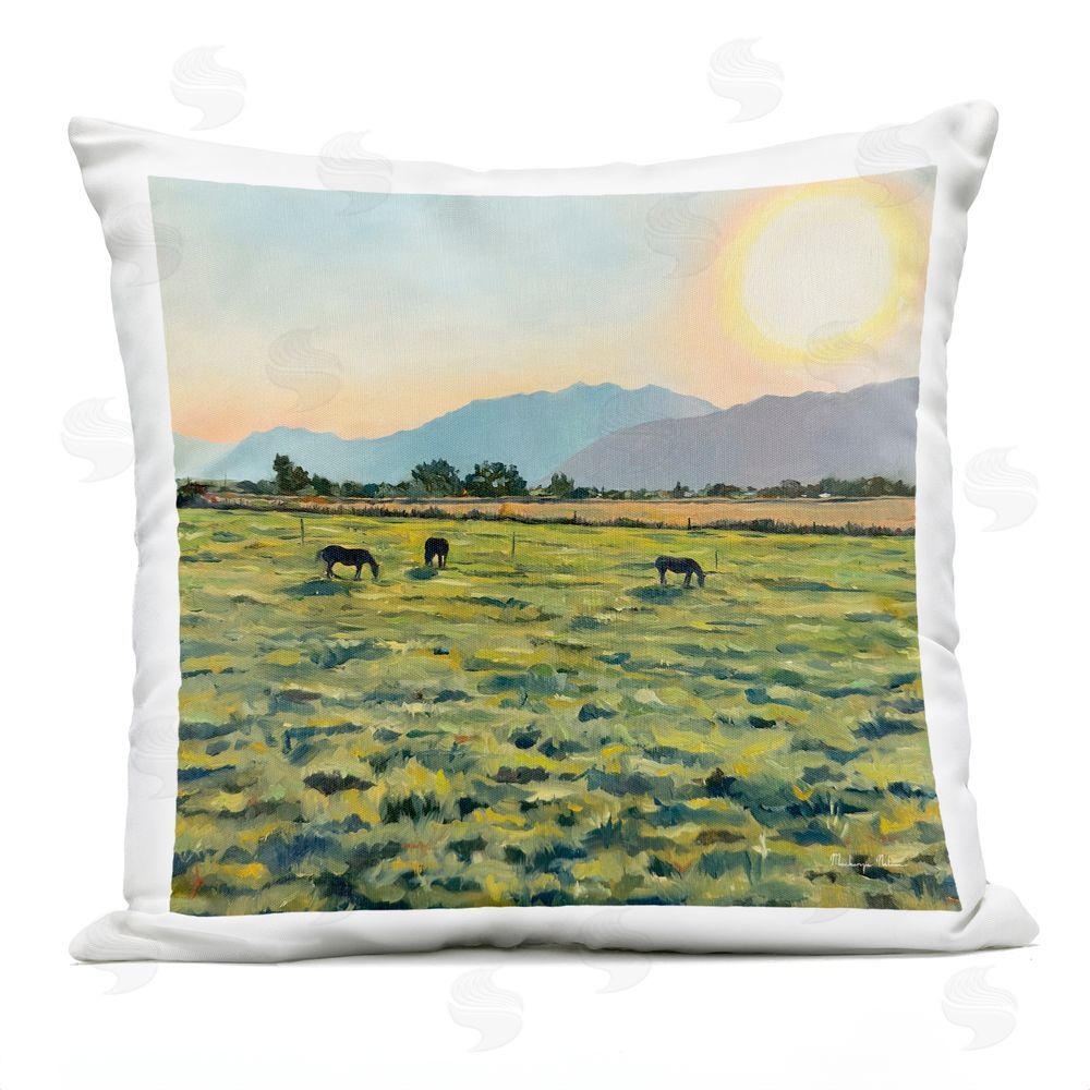 Mackenzie Nelson Sunrise Over Mountain Pasture Outdoor Quick-Dry Polyester Square Throw Pillow