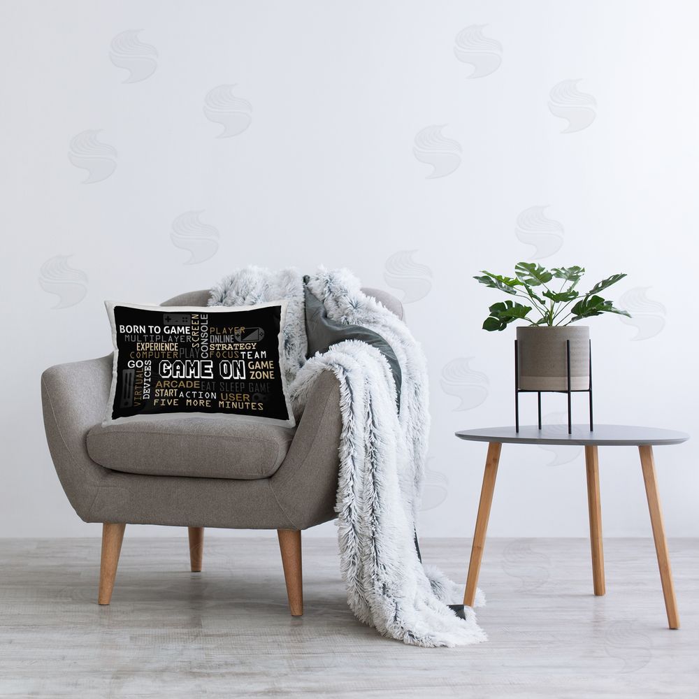 Kim Allen Game On Gamer Typography Plush Polyester Printed Lumbar Pillow on Chair