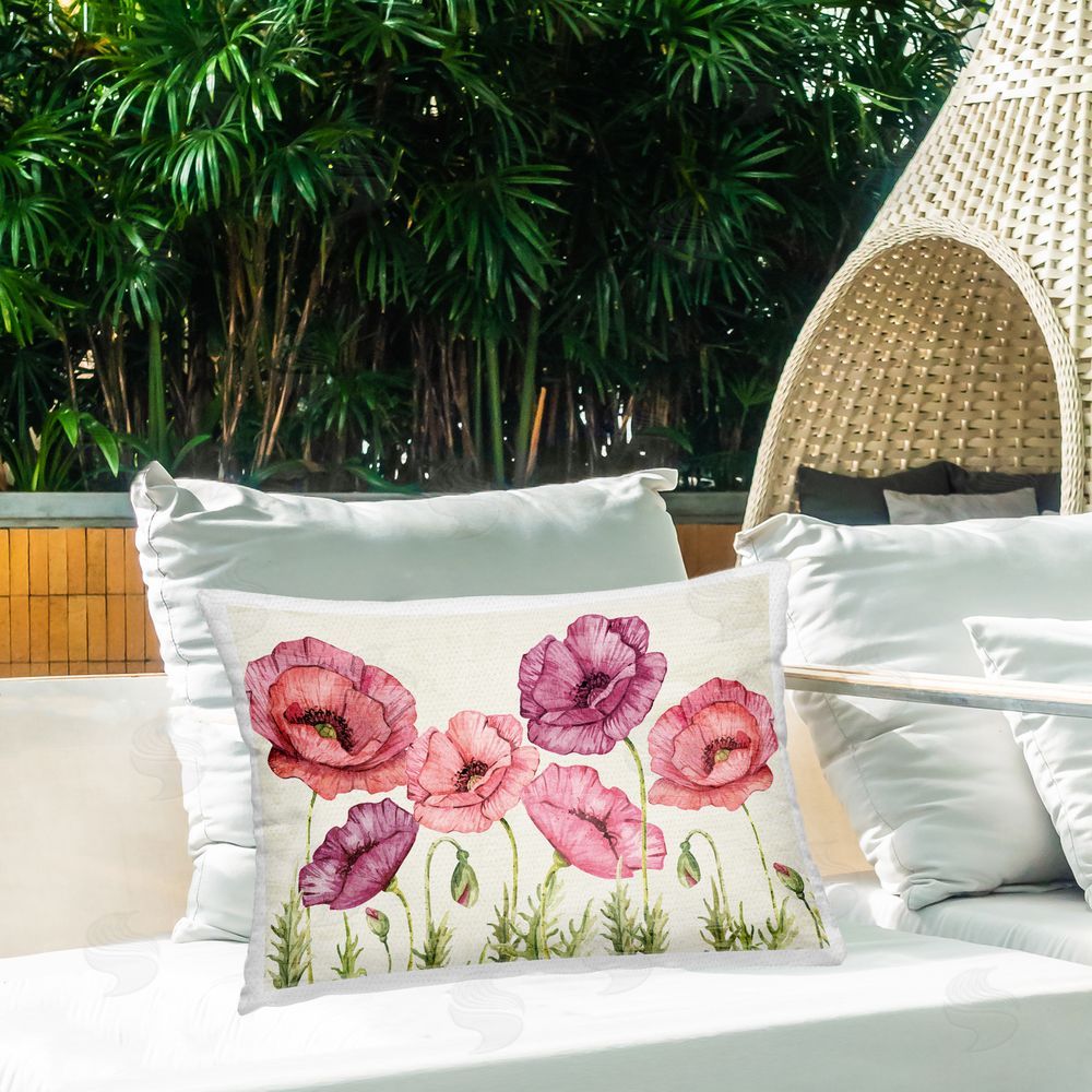 Kim Allen Poppy Days Vintage Blooms Outdoor Quick-Dry Polyester Printed Lumbar Pillow on Patio