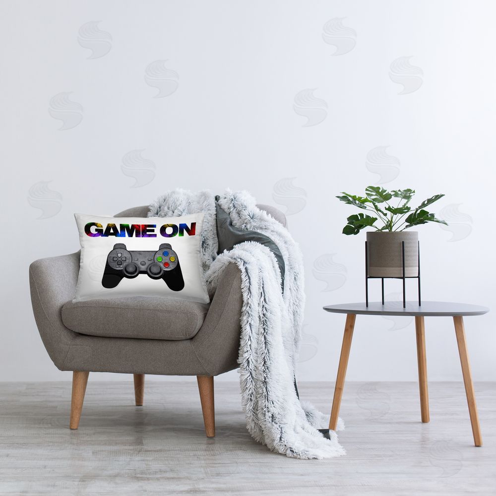 Marcus Prime Controller Game On Splatter Plush Polyester Printed Lumbar Pillow on Chair