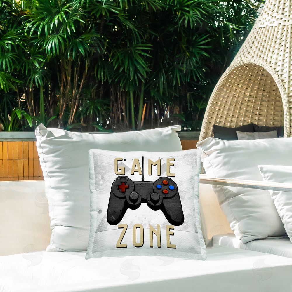 Kim Allen Game Zone Control Outdoor Quick-Dry Polyester Printed Square Pillow on Patio
