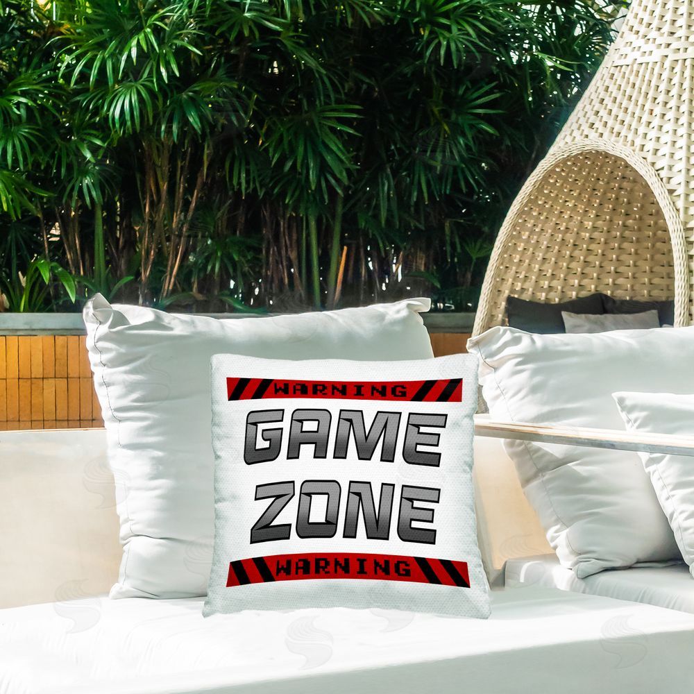 Marcus Prime Game Zone Warning Outdoor Quick-Dry Polyester Printed Square Pillow on Patio