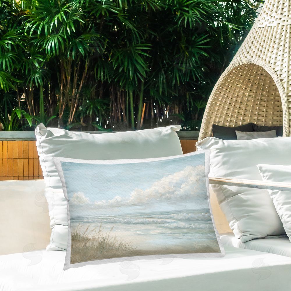 Georgia Janisse Stormy Surf Beach View Outdoor Quick-Dry Polyester Printed Lumbar Pillow on Patio