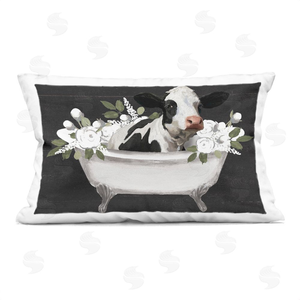 Masey St. Studios Floral Bath Time Cow Indoor Plush Polyester Lumbar Pillow