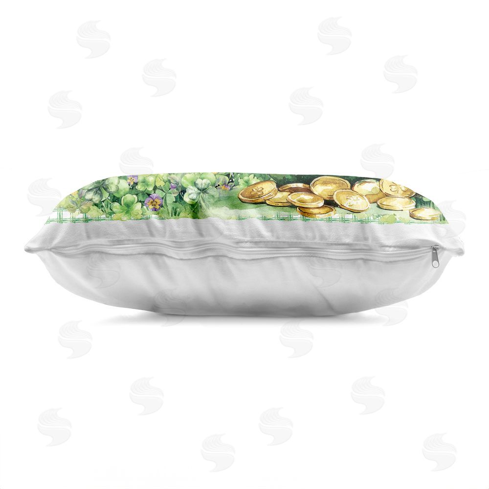 Nicole DeCamp Welcome Rainbow Pot Of Gold Indoor Plush Polyester Lumbar Pillow Zipper Detail
