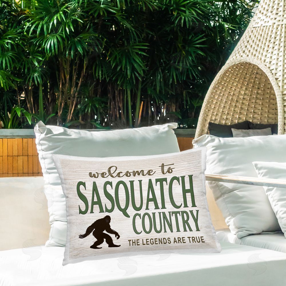 Seven Trees Design Welcome To Sasquatch Country Outdoor Quick-Dry Polyester Printed Lumbar Pillow on Patio