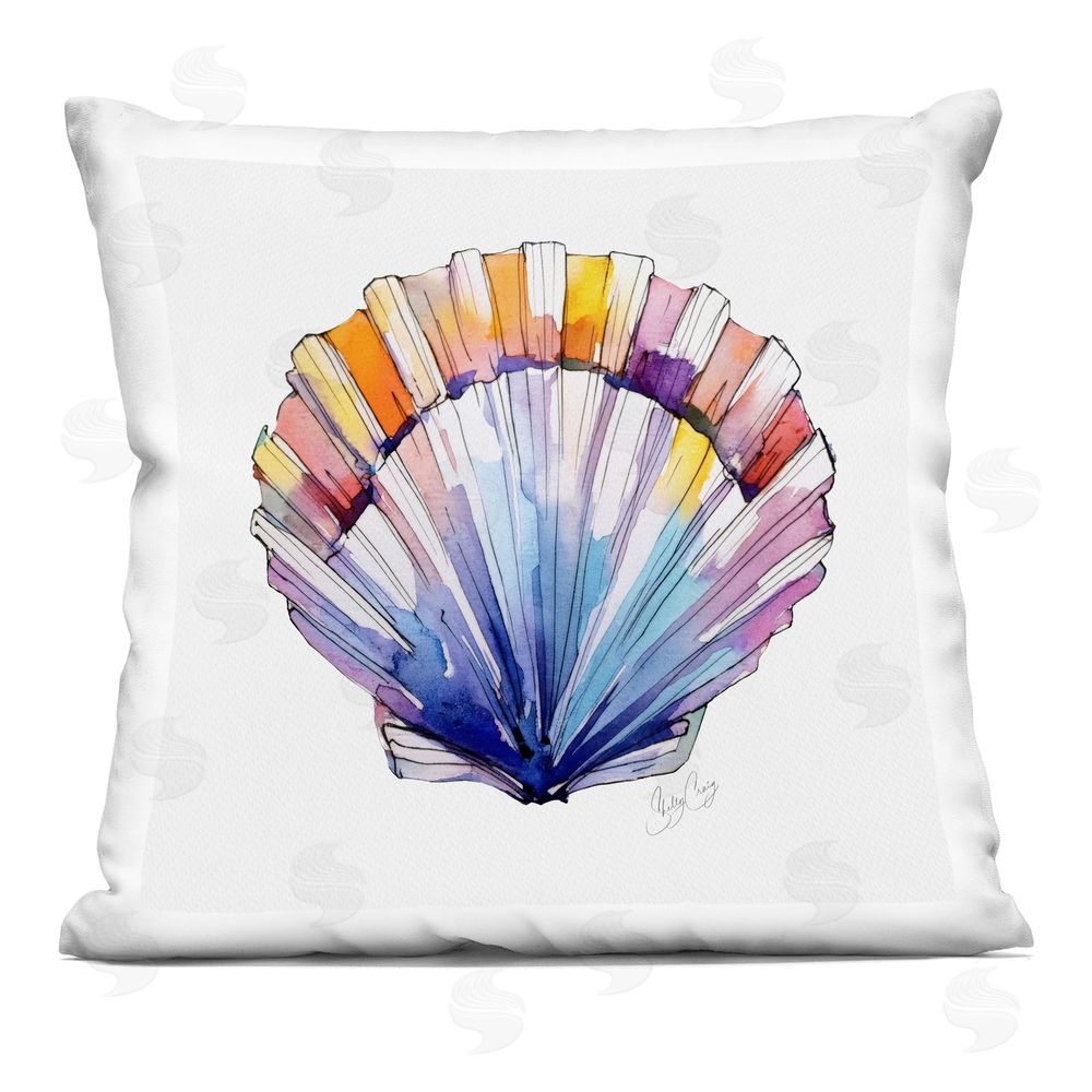 Shelly Craig Coastal Scallop Watercolor Indoor Plush Polyester Square Throw Pillow