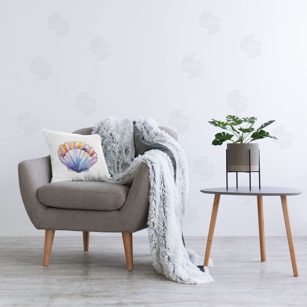 Shelly Craig Coastal Scallop Watercolor Plush Polyester Printed Square Pillow on Chair