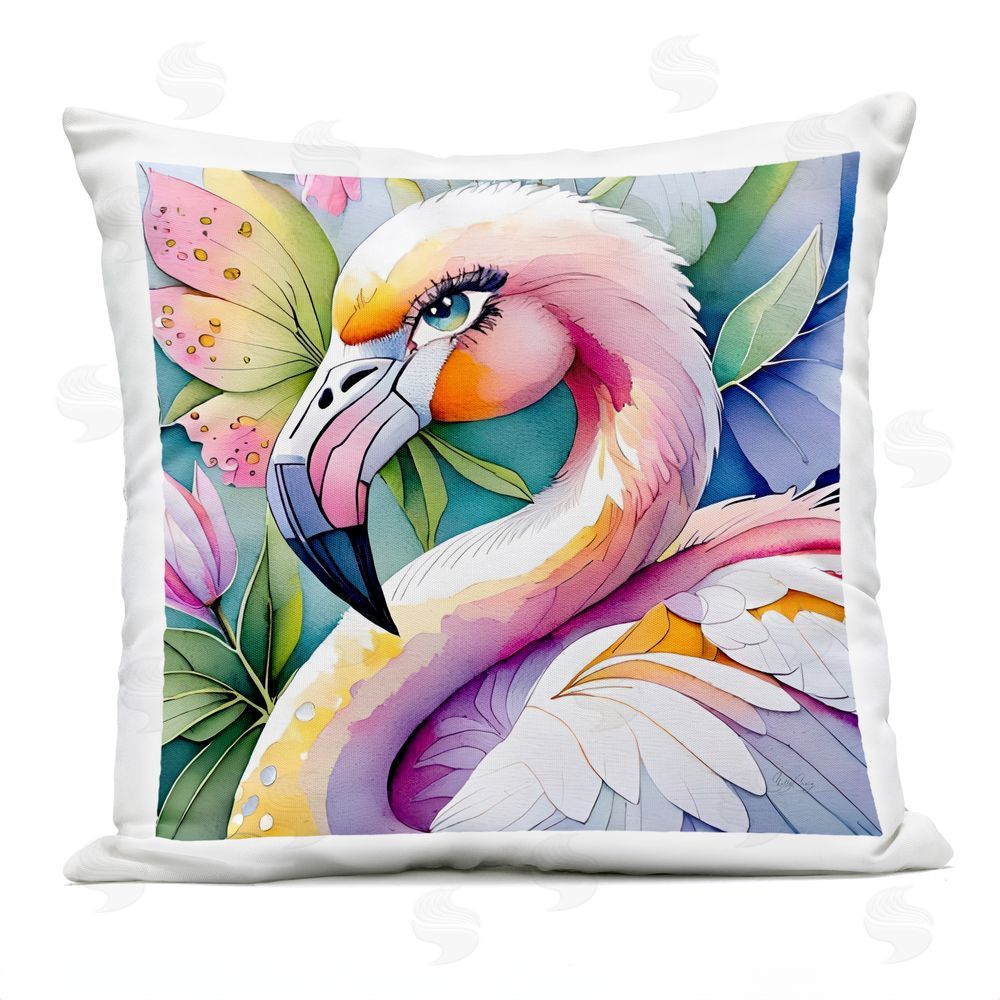Shelly Craig Tropical Flamingo Portrait Outdoor Quick-Dry Polyester Square Throw Pillow