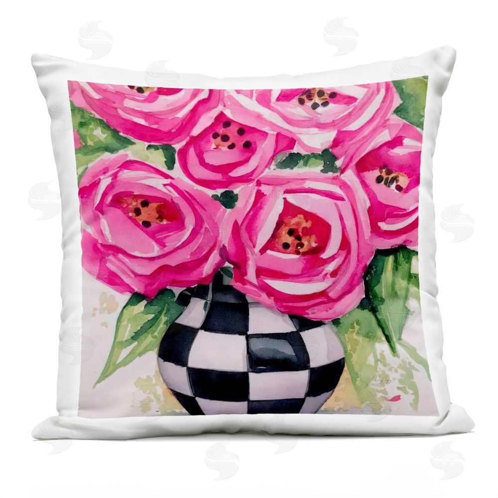 Shelly Craig Roses In Checkered Vase Outdoor Quick-Dry Polyester Square Throw Pillow