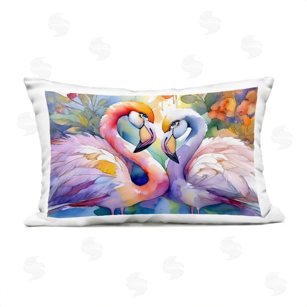 Shelly Craig Flamingo Love Pair Outdoor Quick-Dry Polyester Lumbar Pillow