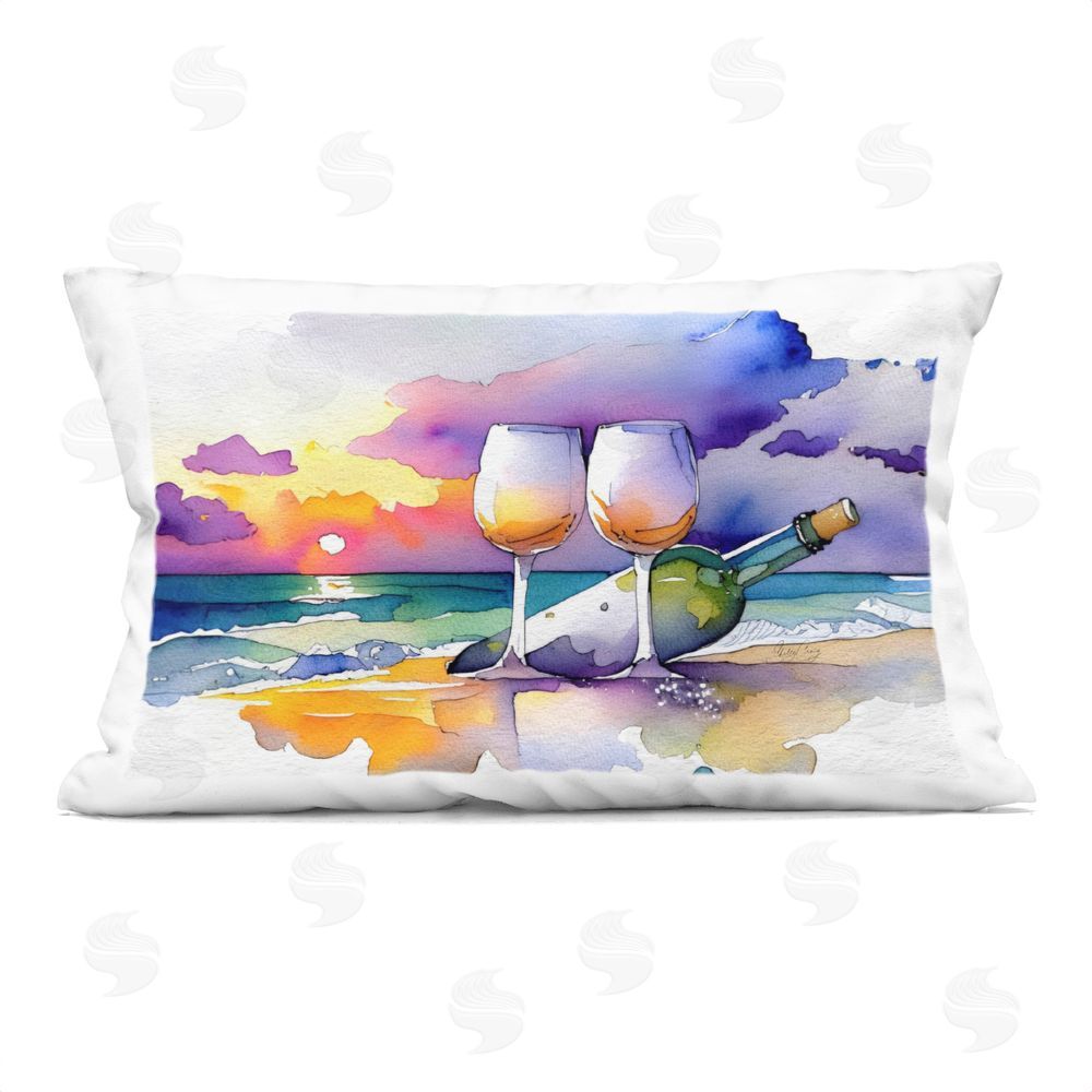 Shelly Craig Coastal Cheers with Wine Indoor Plush Polyester Lumbar Pillow
