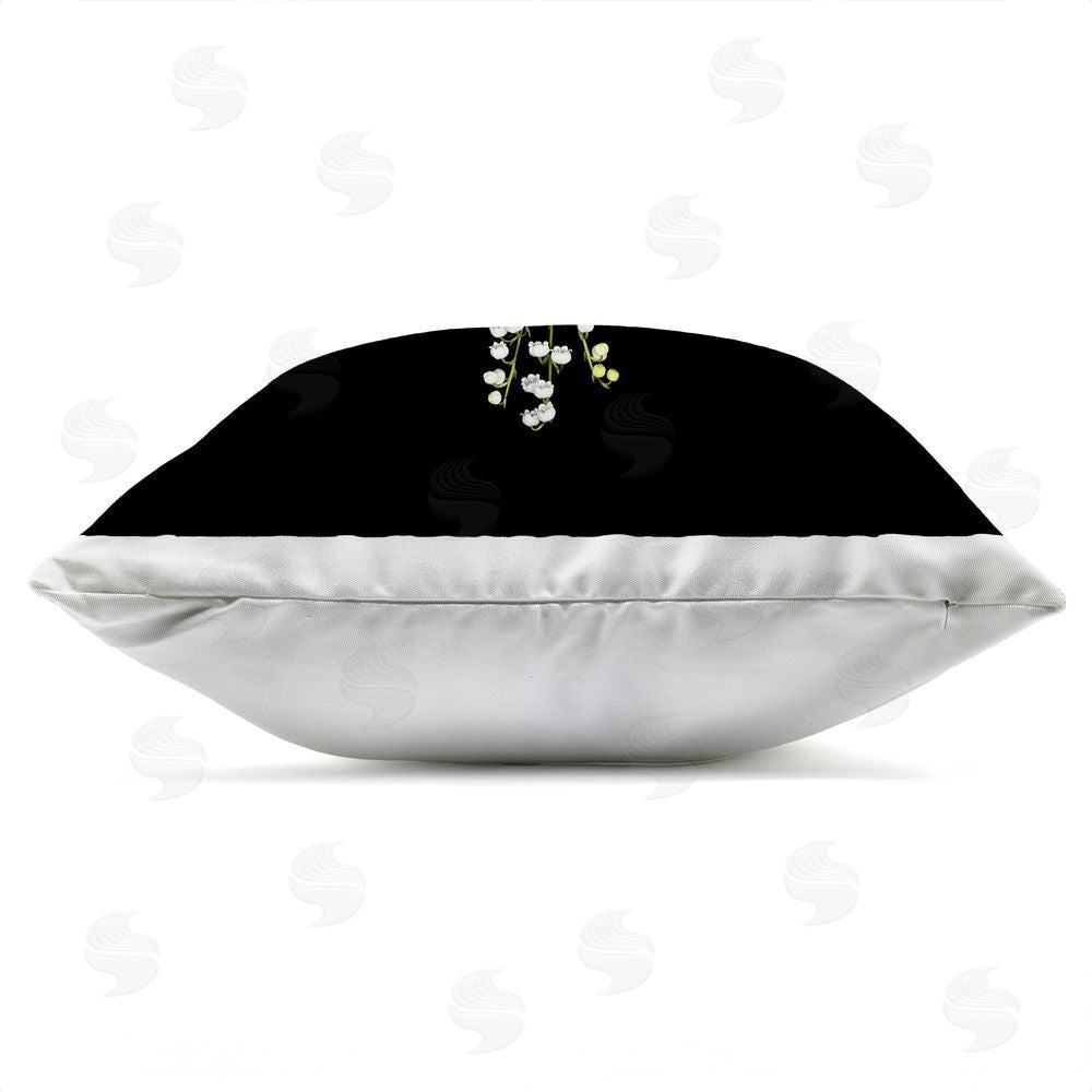Beth Adoette Leaves & Wildflowers on Black Outdoor Quick-Dry Polyester Square Throw Pillow Zipper Detail