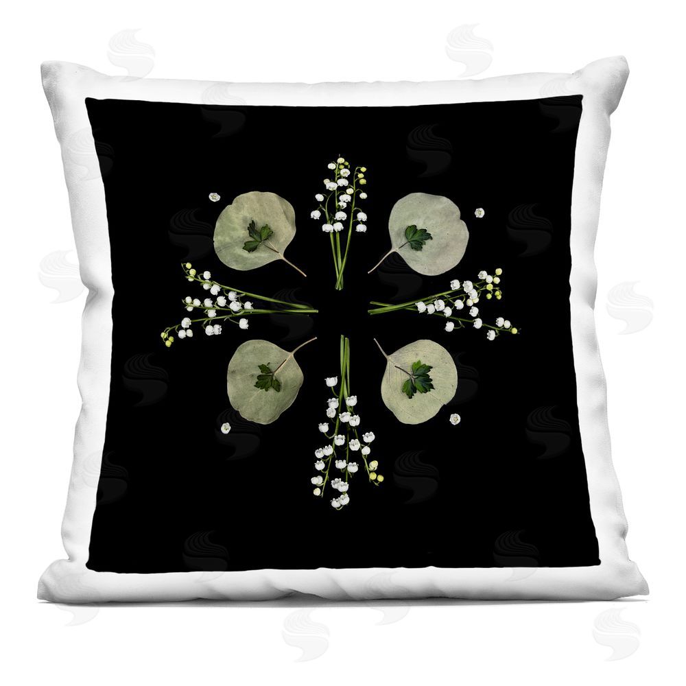 Beth Adoette Leaves & Wildflowers on Black Indoor Plush Polyester Square Throw Pillow