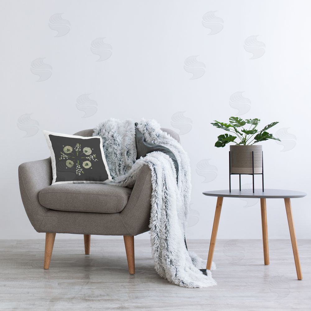 Beth Adoette Leaves & Wildflowers on Black Plush Polyester Printed Square Pillow on Chair