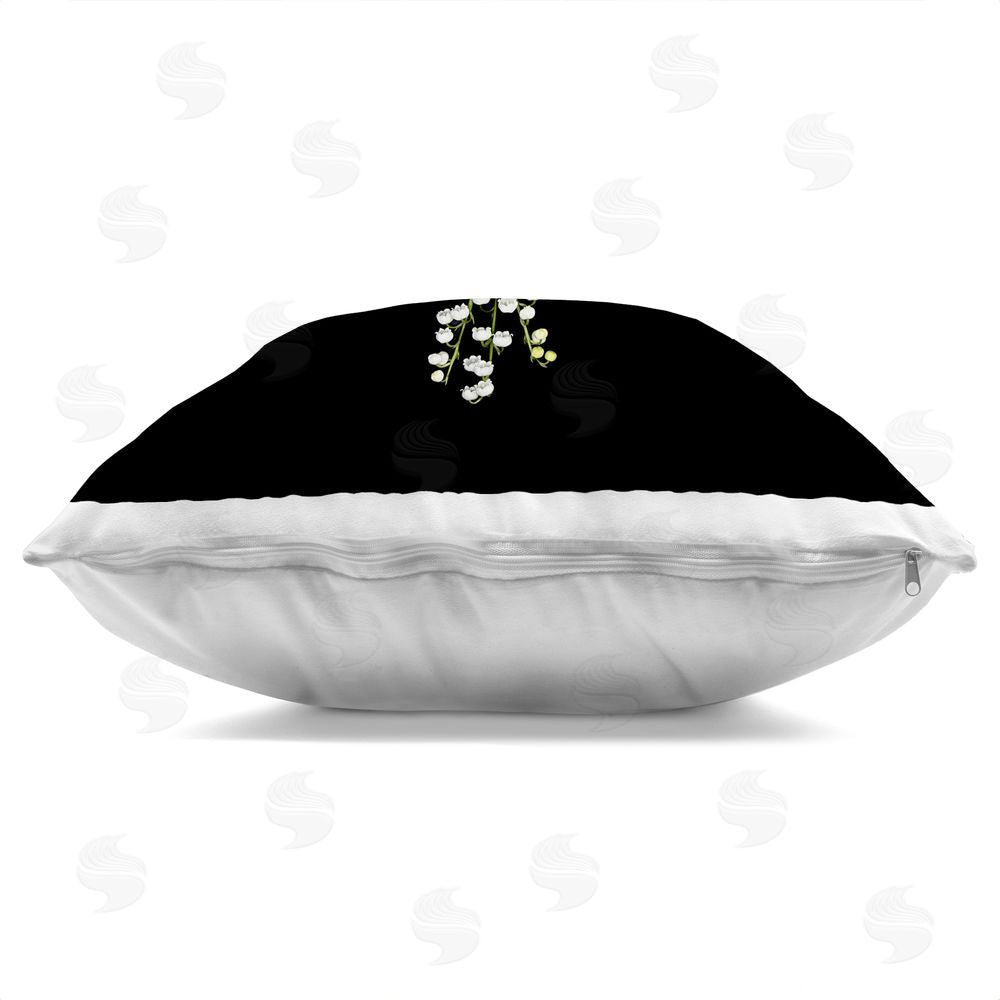 Beth Adoette Leaves & Wildflowers on Black Indoor Plush Polyester Square Throw Pillow Zipper Detail