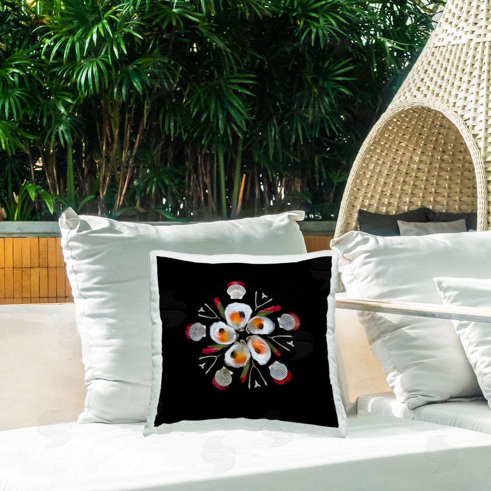 Beth Adoette Nautical Oysters Mandala Outdoor Quick-Dry Polyester Printed Square Pillow on Patio