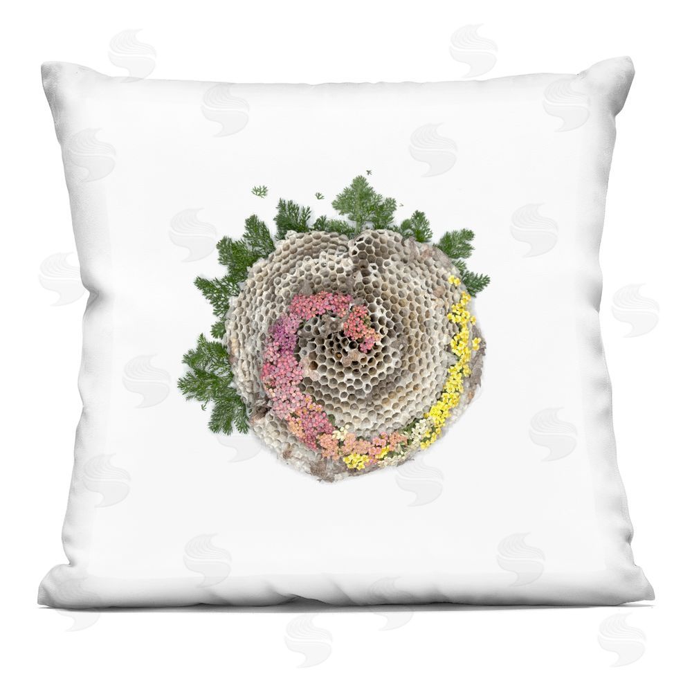 Beth Adoette Honeycomb with Botanicals Indoor Plush Polyester Square Throw Pillow