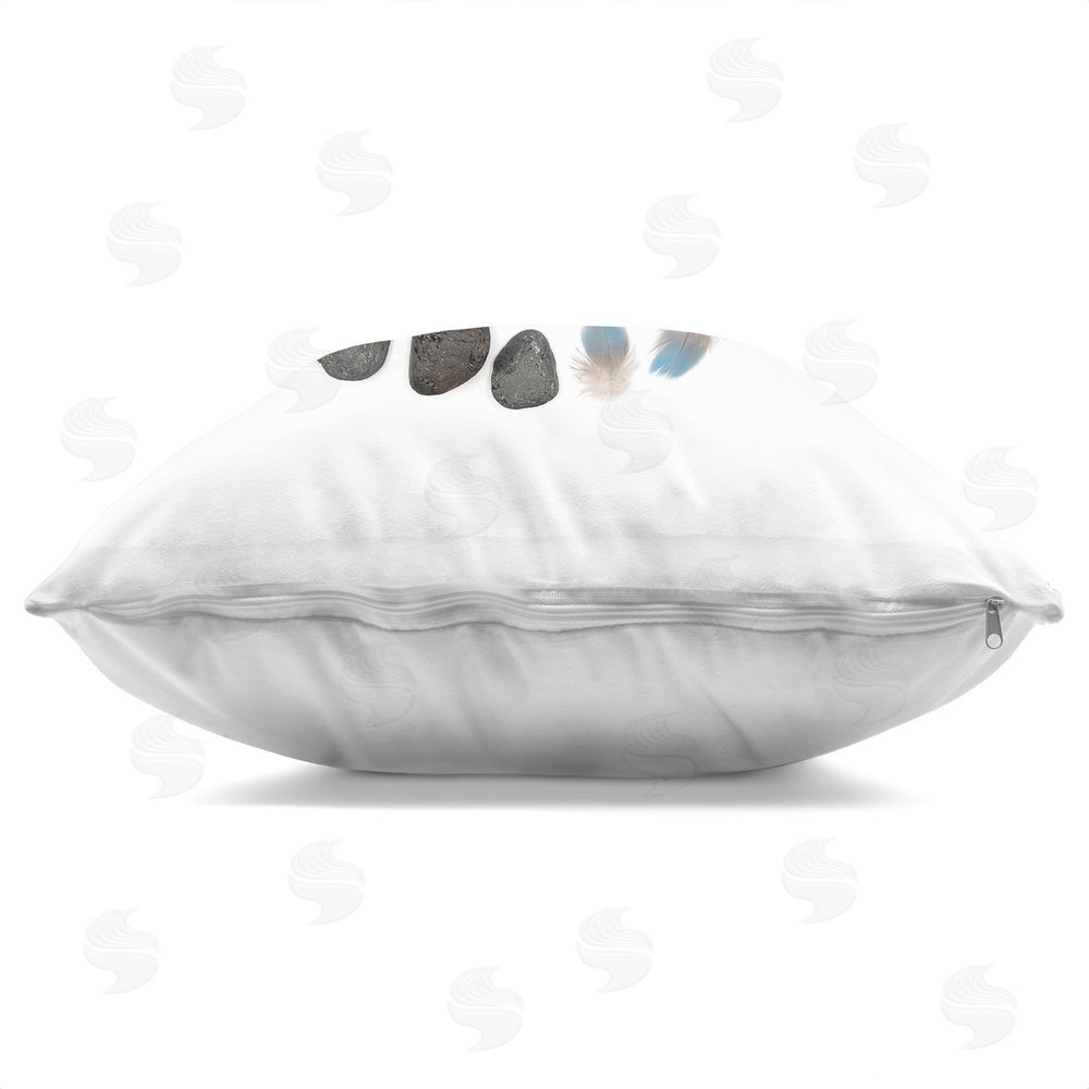 Beth Adoette Feathers & Rocks Collection Indoor Plush Polyester Square Throw Pillow Zipper Detail