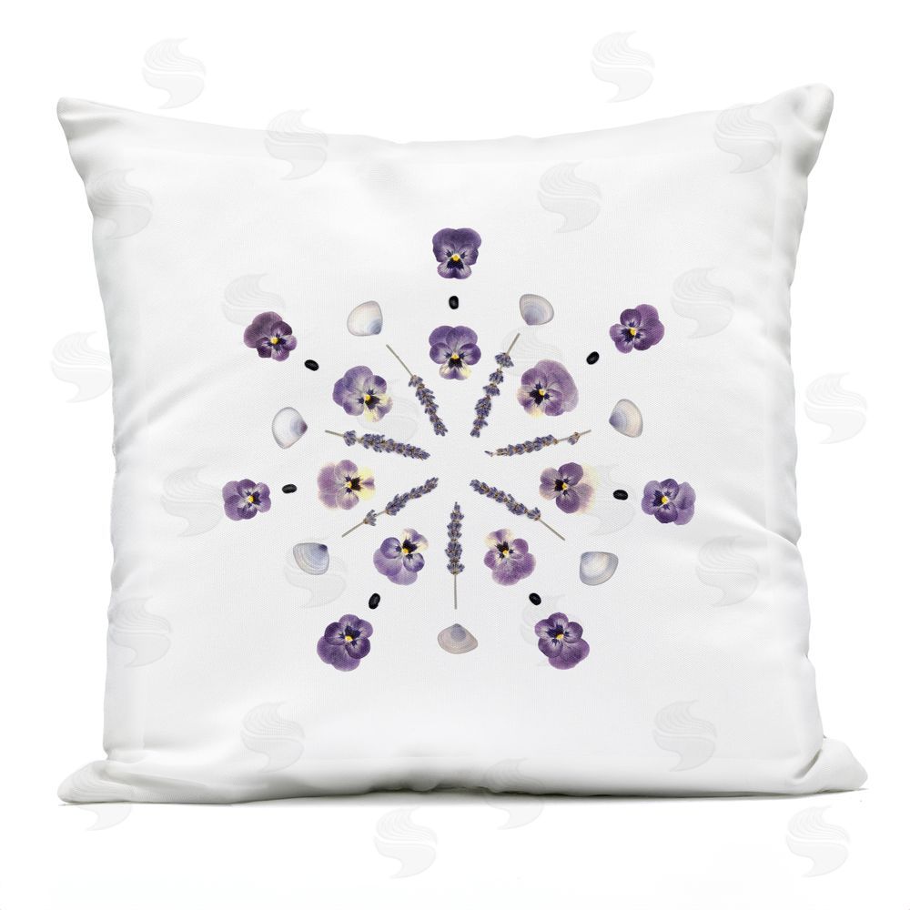 Beth Adoette Pansies & Lavender Symmetry Outdoor Quick-Dry Polyester Square Throw Pillow