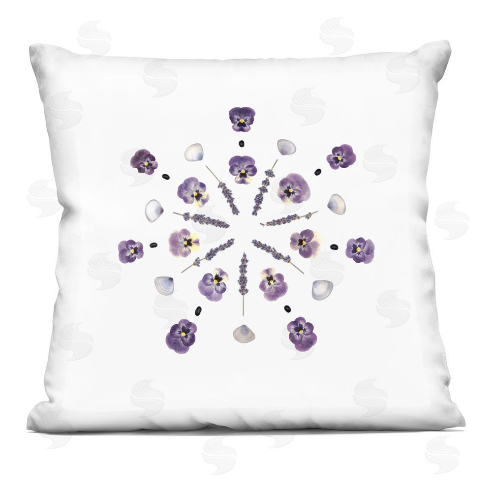 Beth Adoette Pansies & Lavender Symmetry Indoor Plush Polyester Square Throw Pillow